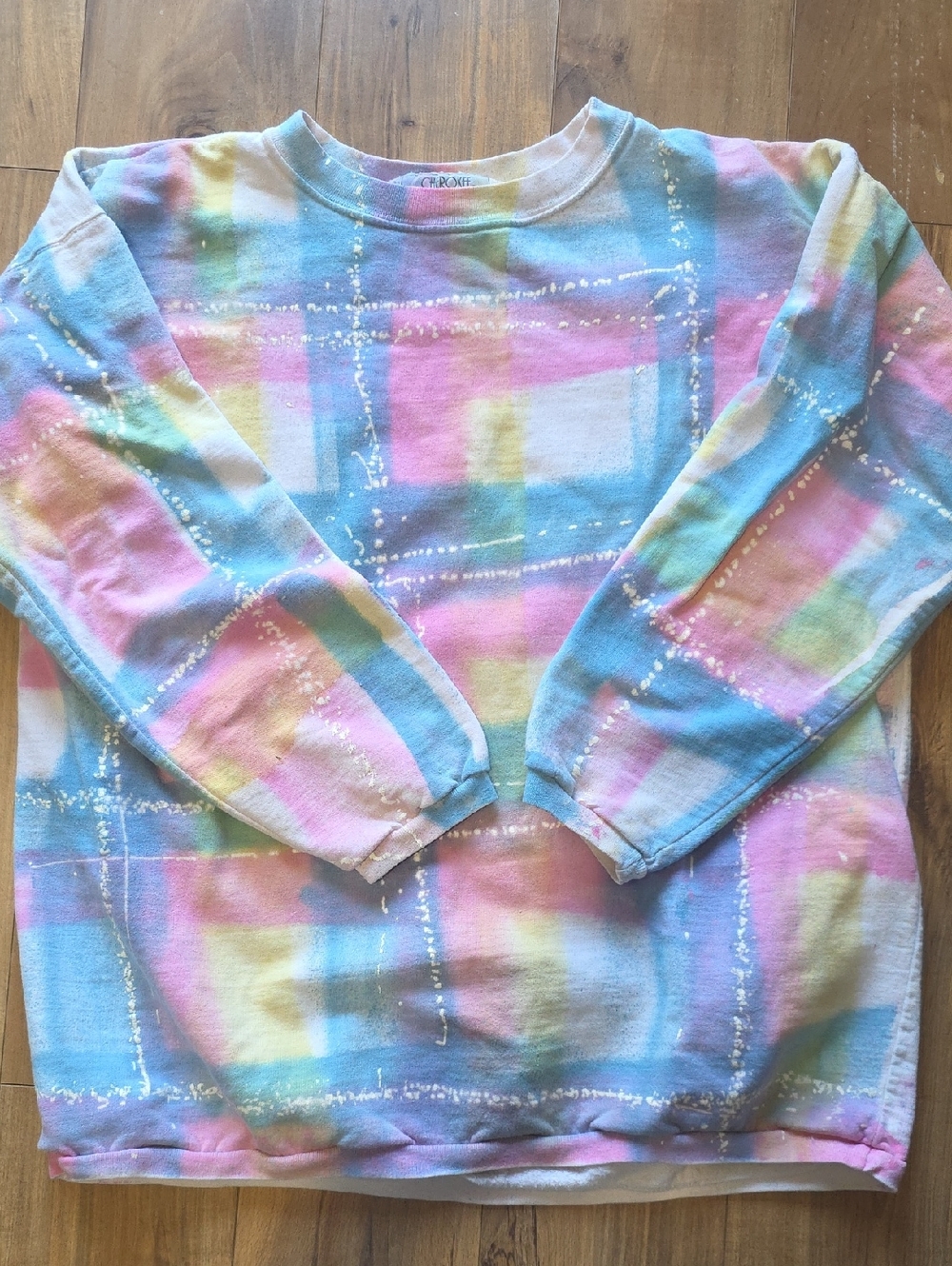 Cherokee Vintage Pastel Plaid Tie-Dye Paint Sweatshirt